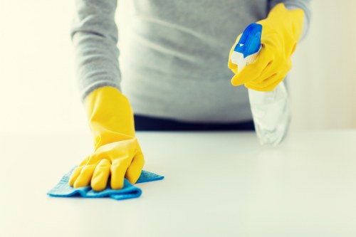 Office cleaning team maintaining shared workplace spaces